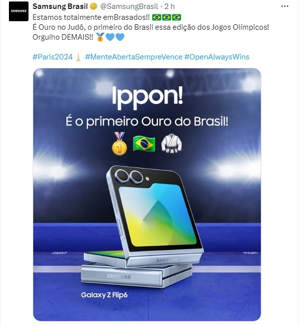 Samsung comemora o ouro no judô em campanha nas redes sociais — Foto: Reprodução