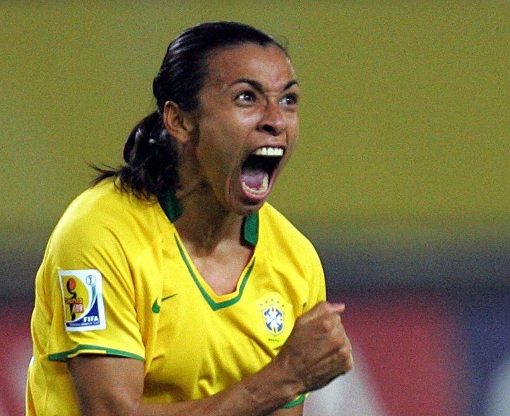 Marta comemora gol em sua segunda Copa do Mundo, em 2007. — Foto: Reprodução/ FIFA