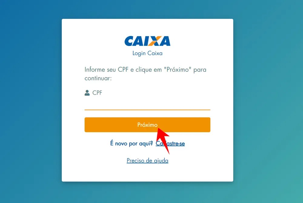 Realize o login com sua Conta Caixa, inserindo CPF e senha.