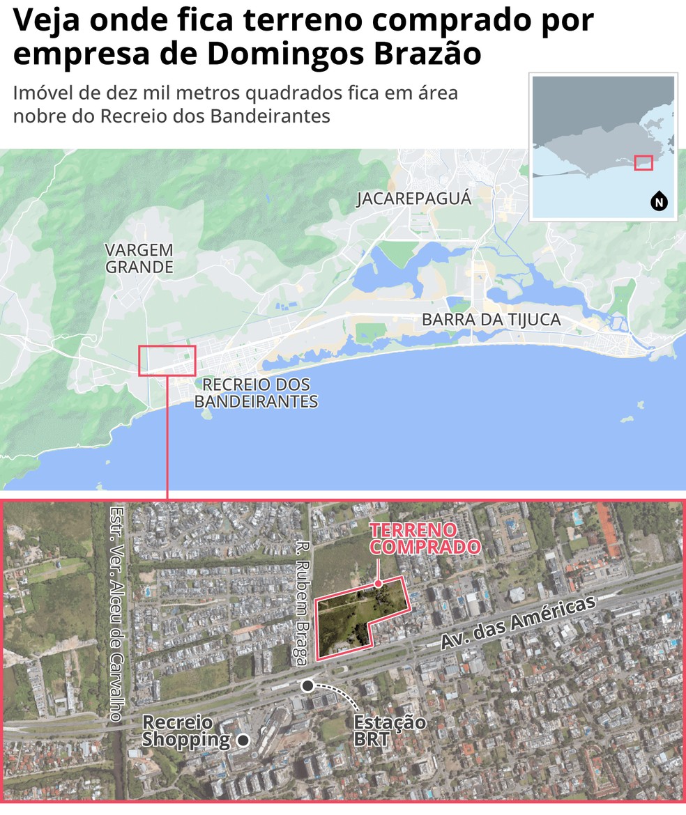 Terreno de 10 mil metros quadrados, no Recreio, comprado pela Superplan de Domingos Brazão, por R$ 110 mil — Foto: Criação O GLOBO