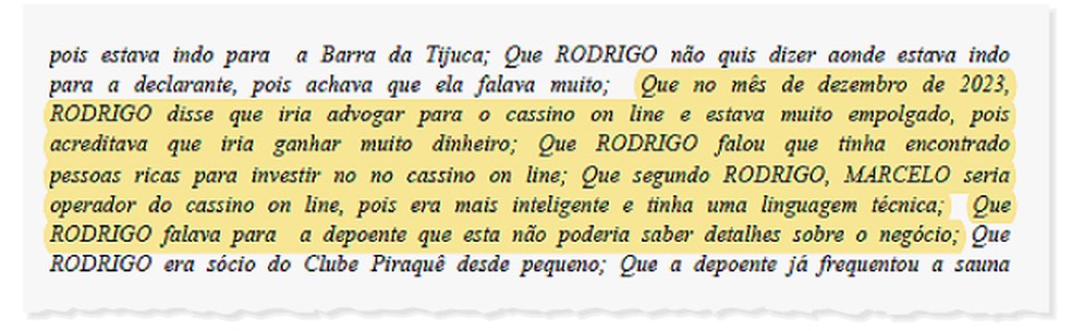 Trecho do depoimento — Foto: Reprodução