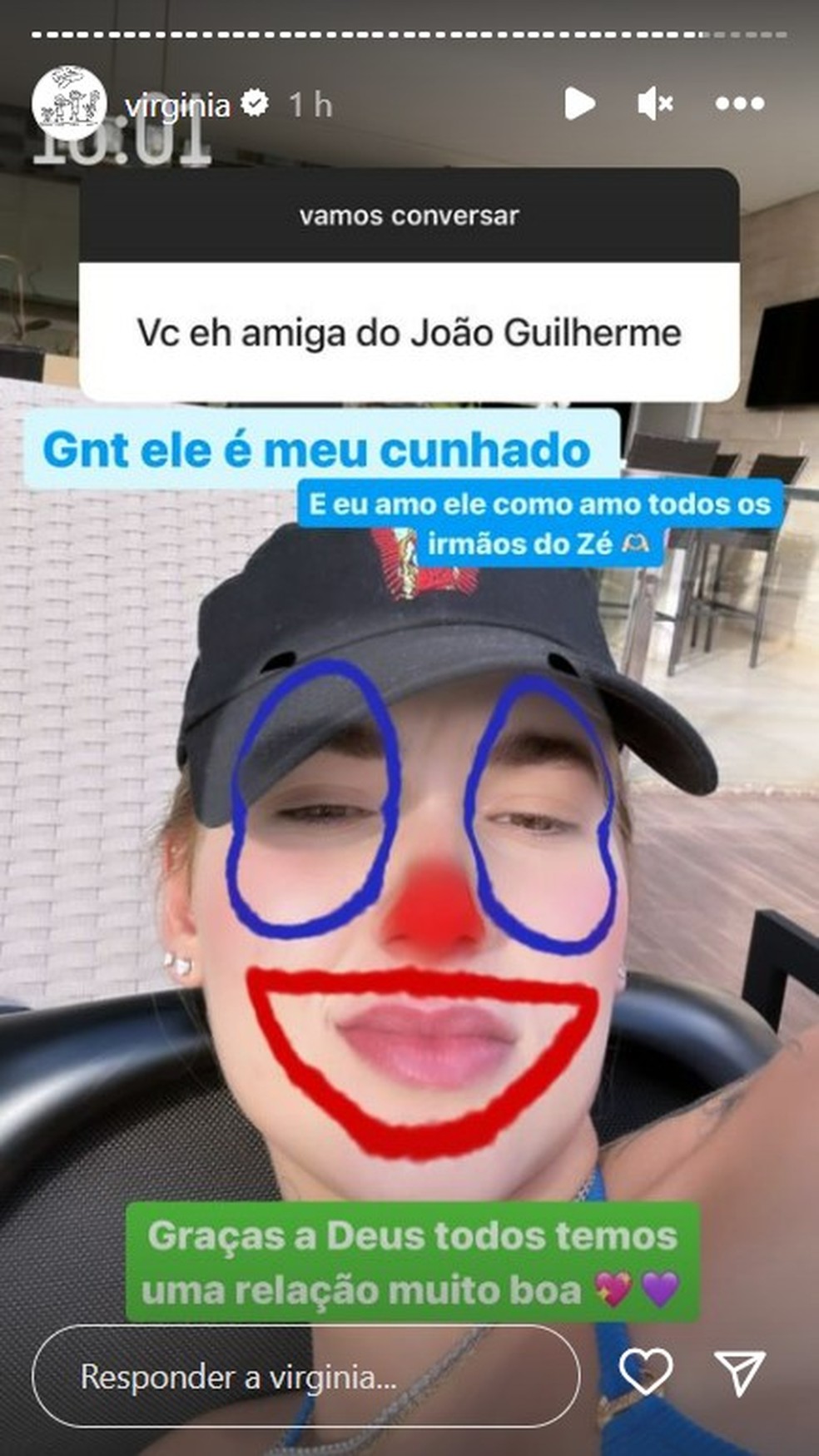 Virgínia surge como 'palhaça' ao responder seguidora sobre relação entre os irmãos Zé Felipe e João Guilheme — Foto: Reprodução/Instagram