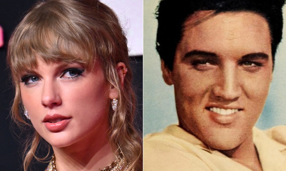Taylor Swift e Elvis Presley — Foto: AFP e Reprodução