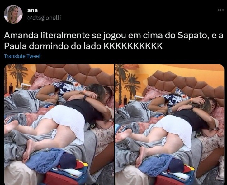 Quando Sapato e Amanda tiveram demonstrações de carinho — Foto: Reprodução/Twitter