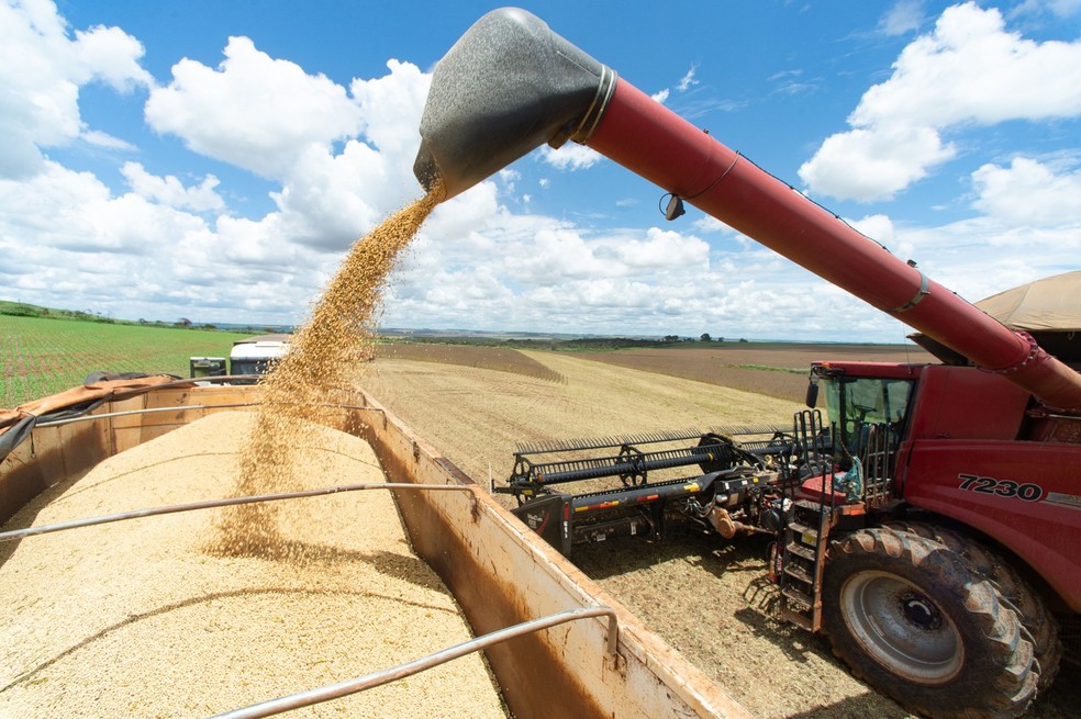 Colheita de soja: agro impulsiona PIB no primeiro trimestre — Foto: Andressa Anholete/Bloomberg