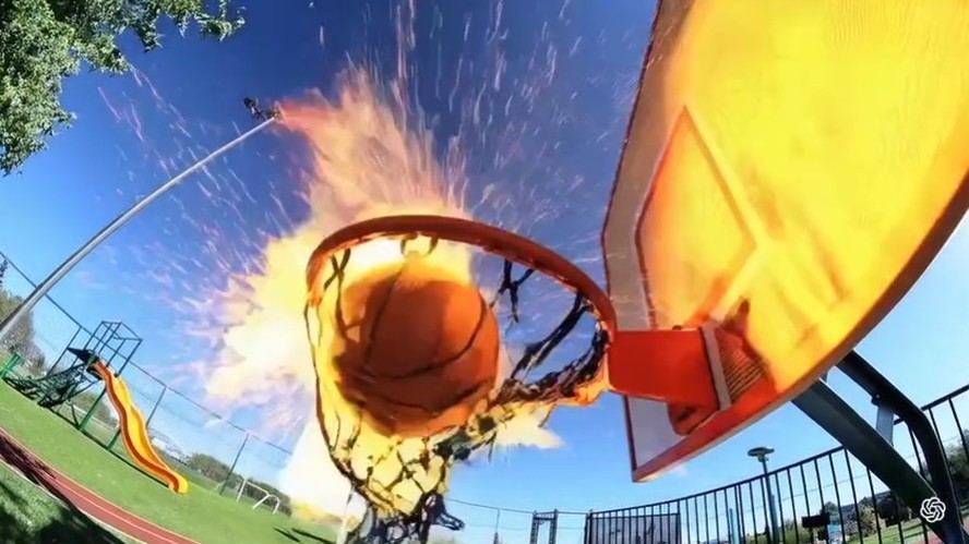 Em vídeo criado pelo Sora, bola de basquete explode ao passar pela rede