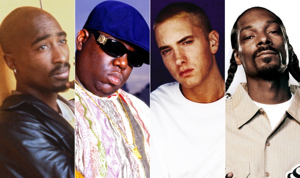 Lendas do hip hop: Tupac, Notorious BIG, Eminem e Snoop Dog — Foto: Fotos de divulgação