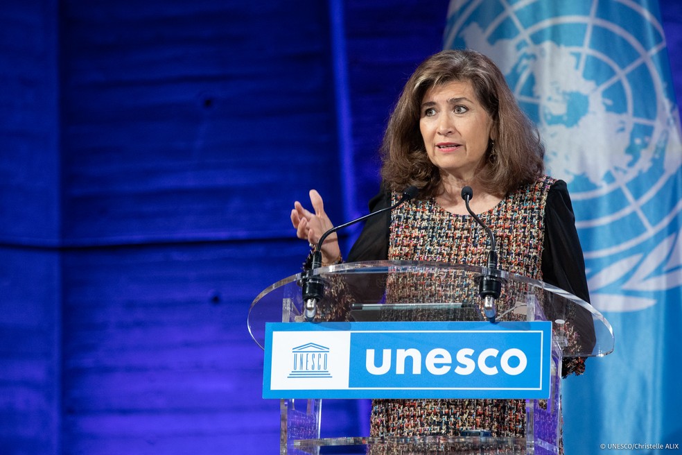 Gabriela Ramos, Diretora-Geral Adjunta de Ciências Sociais e Humanas da Unesco, durante a conferência em Paris. — Foto: UNESCO/Christelle ALIX