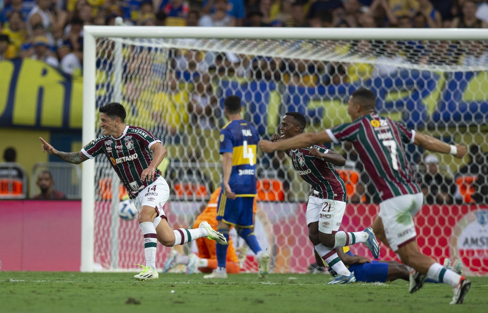 Copa Libertadores 2023 - Jogo da final entre Boca Juniors x Fluminense no Maracanã. Cano comemora o primeiro gol do jogo — Foto: Alexandre Cassiano / Agência O Globo