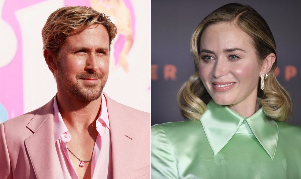 Ryan Gosling, de "Barbie", e Emily Blunt, de "Oppenheimer" — Foto: Michael Tran/AFP - JULIEN DE ROSA/AFP