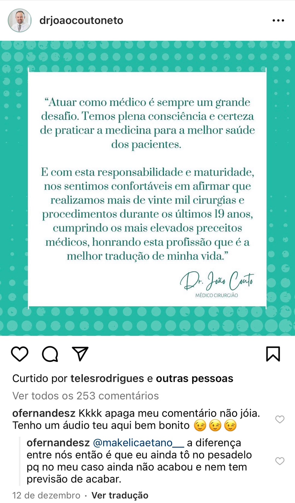 Mensagem escrita pelo médico no dia em que foi suspenso pela Justiça do RS — Foto: Reprodução