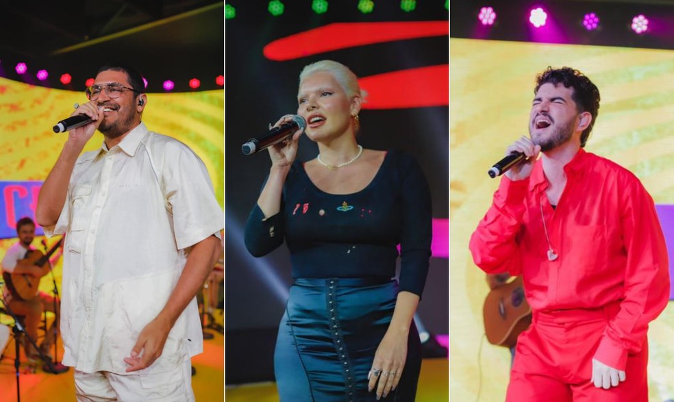 Criolo, Duda Beat e Jão na apresentação do Festival de Verão de Salvador de 2023 — Foto: Arte sobre fotos de Sercio Freitas/Divulgação