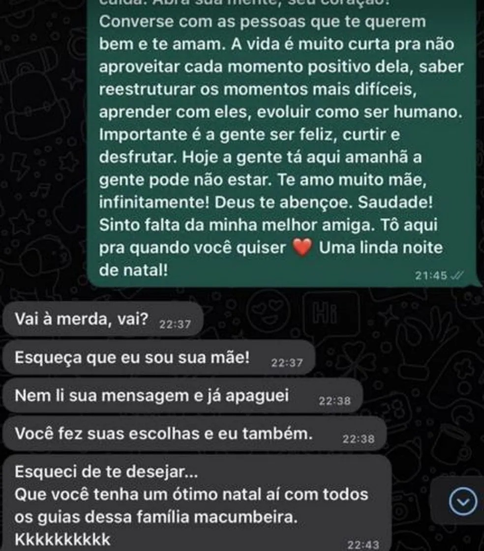 Mensagens trocadas por Larissa Manoela e a mãe — Foto: Reprodução