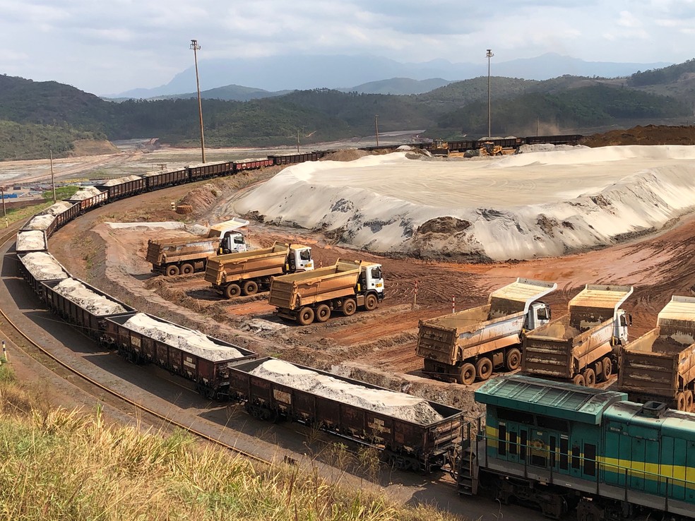 Produção de areia sustentável a partir de rejeitos de barragens, no pátio de estocagem na mina de Brucutu, em Minas Gerais. — Foto: Divulgação Vale