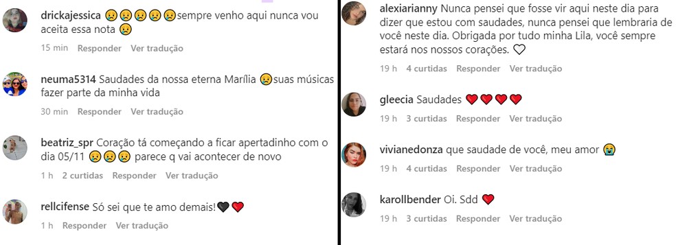 Fãs ainda continuam deixando mensagens após um ano da morte de Marília Mendonla — Foto: Reprodução