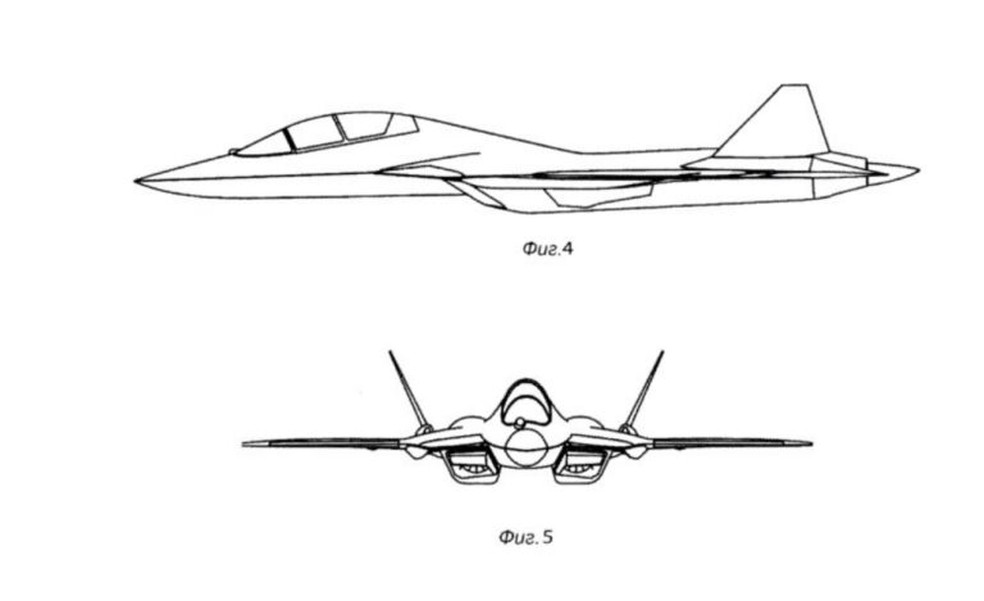 Desenhos industriais da patente do novo modelo de Su-57 — Foto: UAC