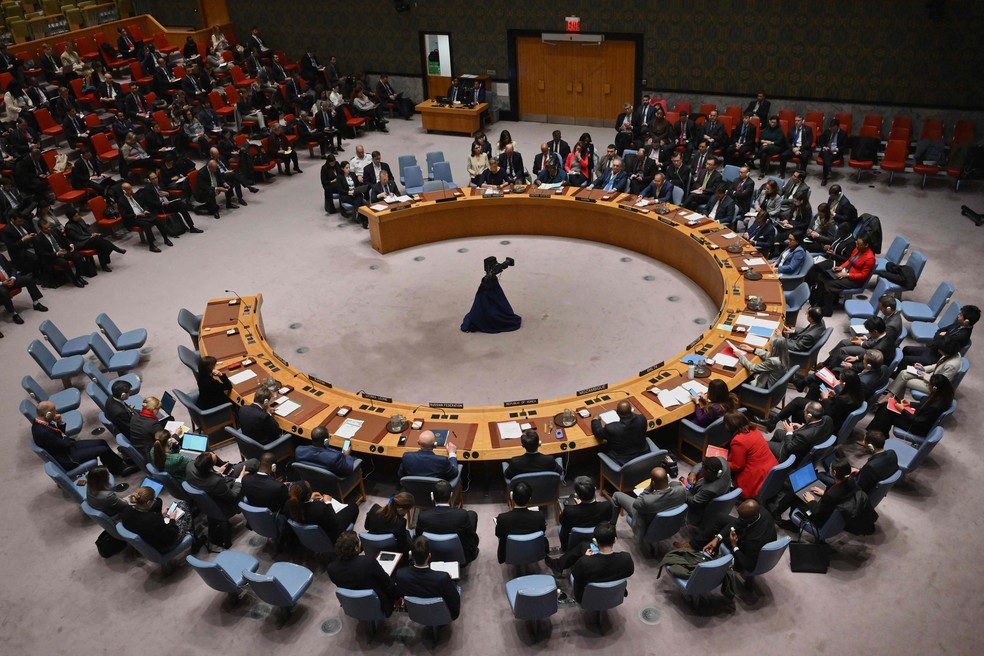 Conselho de Segurança da ONU reunido na última nesta sexta-feira — Foto: Angela Weiss/AFP
