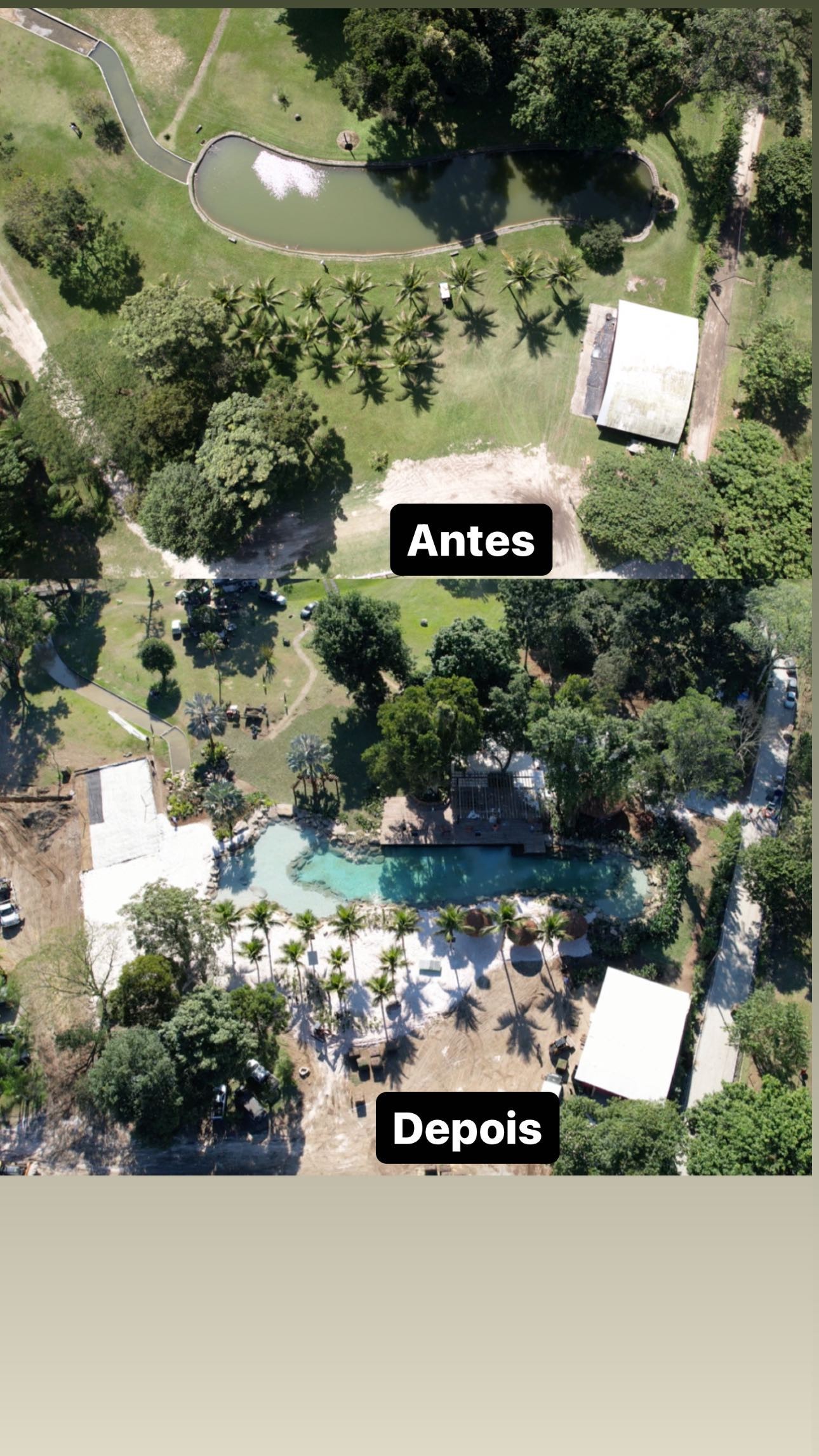 O antes e o depois do lago artificial na mansão de Neymar em Mangaratiba (RJ) — Foto: reprodução