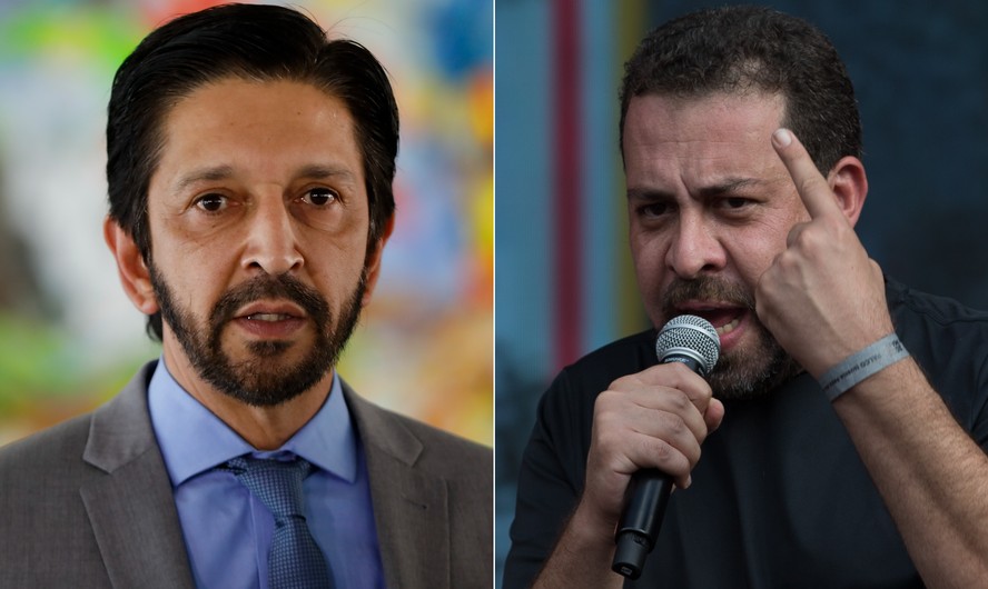 Ricardo Nunes (à esquerda) e o pré-candidato do PSOL à prefeitura de São Paulo, Guilherme Boulos