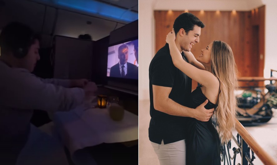 Luigi César e Júlia Vieira embarcam em cabine de luxo para lua de mel em Dubai