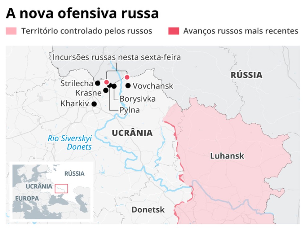 Operação terrestre na região a norte de Kharkiv — Foto: Arte/ O GLOBO