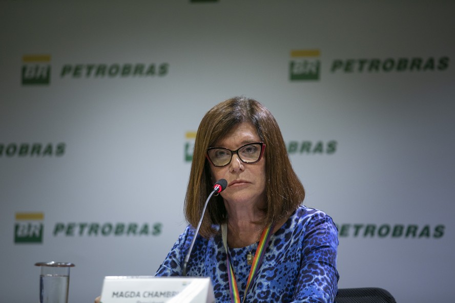 A presidente da Petrobras, Magda Chambriard, durante entrevista coletiva no último dia 27