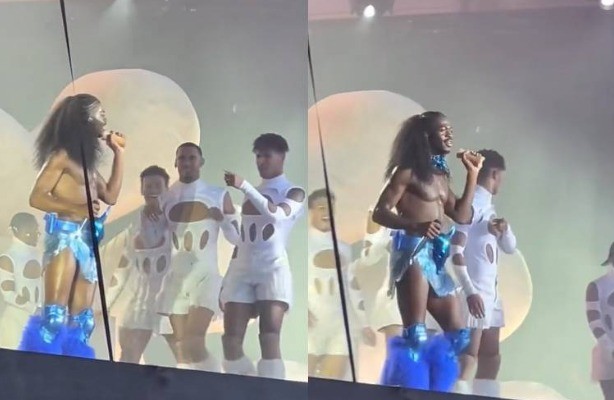 Lil Nas X foi surpreendido por um brinquedo sexual em formato de vagina que foi jogado no palco durante show na Suécia — Foto: Reprodução