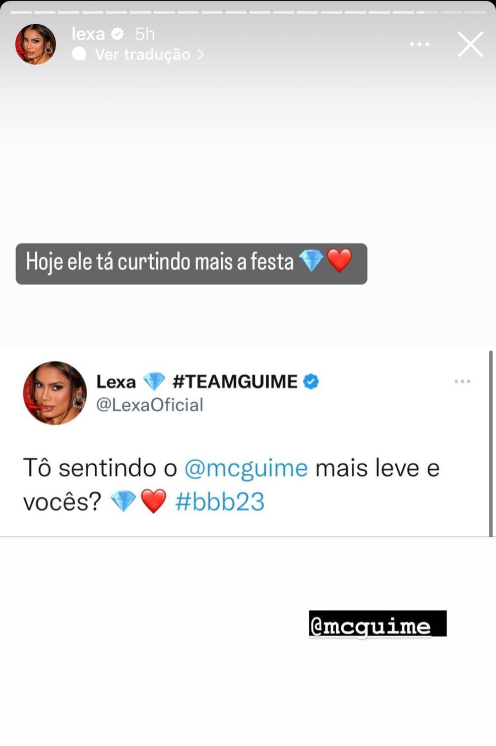 Publicação de Lexa sobre Guimê — Foto: Reprodução/Instagram