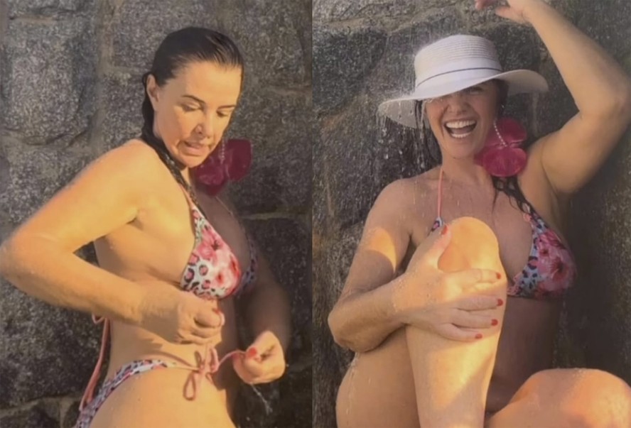 Luma de Oliveira abre álbum de fotos tomando ducha de biquíni