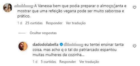 Dado Dolabella respondeu seguidora sobre Wanessa Camargo não cozinhar