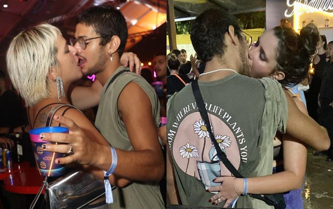 Gabriel Santana beijando duas meninas em festa no Rio