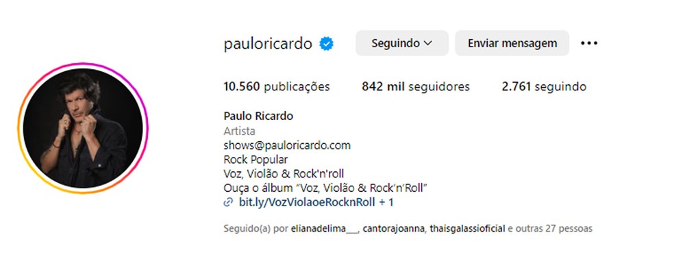 Número de seguidores de Paulo Ricardo antes da polêmica — Foto: Reprodução/Instagram