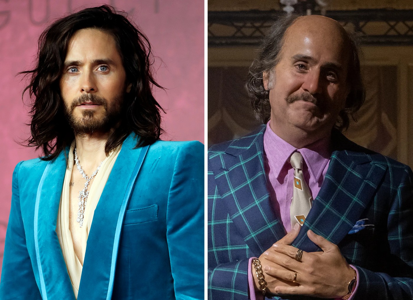 Jared Leto como Paolo Gucci em 'A Casa Gucci' — Foto: Getty Images e Divulgação