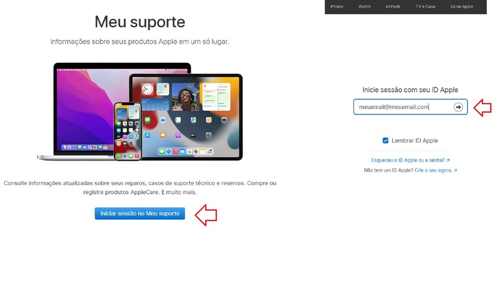 Consumidor precisa fazer login para acessar soluções — Foto: Reprodução/Apple