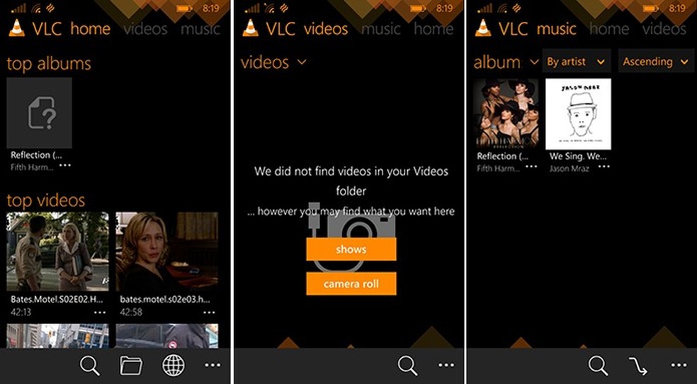 VLC chegou ao Windows Phone trazendo longo suporte a músicas e vídeos (Foto: Reprodução/Elson de Souza) — Foto: TechTudo