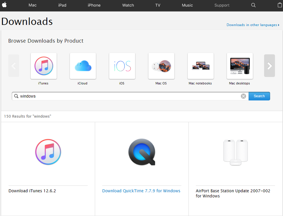 Download de programas da Apple para Windows — Foto: Reprodução/Apple