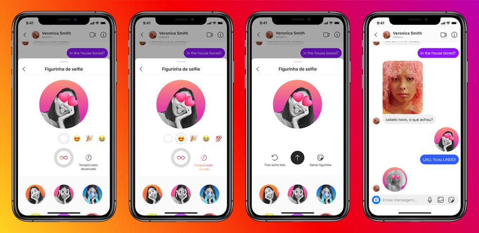 Adesivo de selfies animadas é um dos recurso liberados na integração — Foto: Divulgação/Instagram