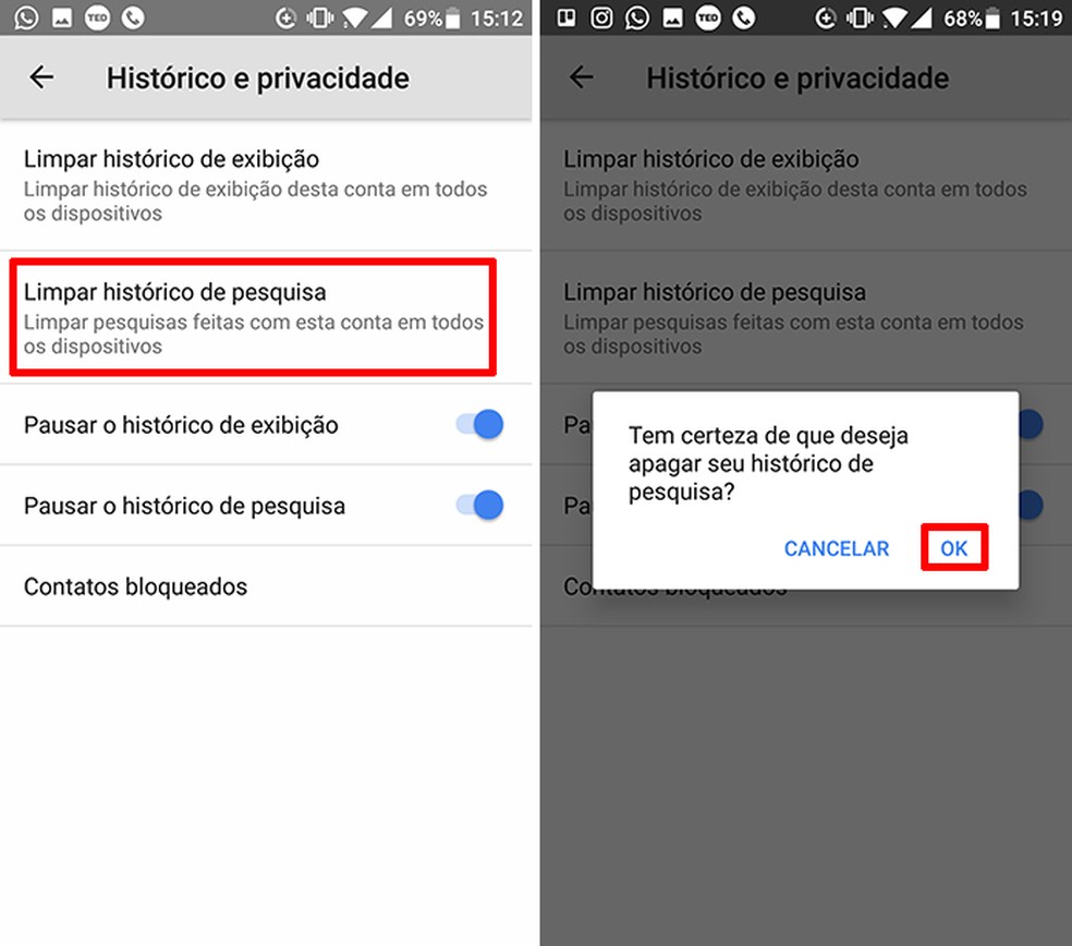 YouTube também permite que usuário limpe o histórico da conta no Android e iOS — Foto: Reprodução/Elson de Souza