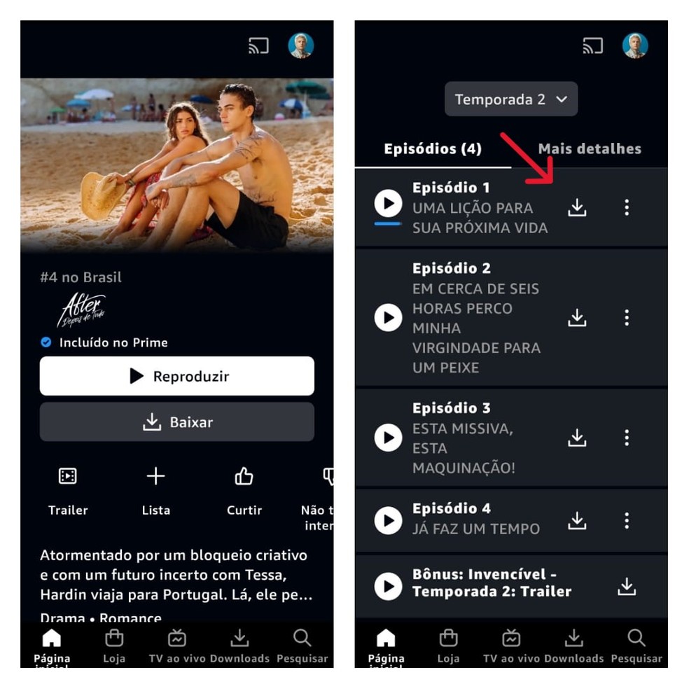 Faça download de títulos direto no aplicativo para assistir offline — Foto: Foto: Reprodução/Mariana Mangueira; Edição/Mariana Mangueira