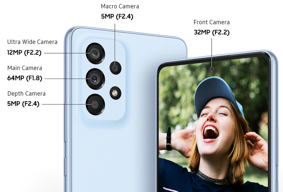 A câmera de 64 MP é um destaque tanto no A52S quanto no A53 — Foto: Divulgação/Samsung