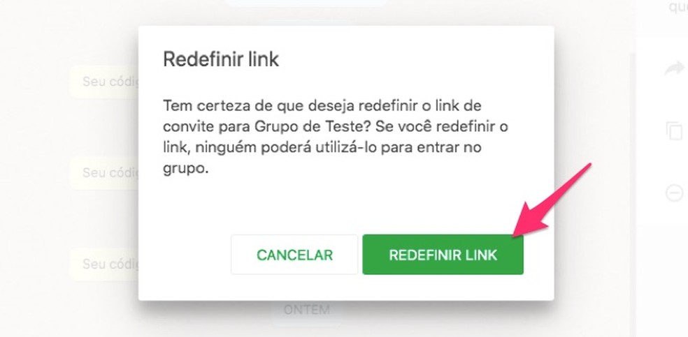 Ação mostra como redefinir um link de grupo no WhatsApp Web — Foto: Reprodução/Marvin Costa