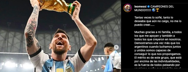 Foto de Messi com a taça da Copa passou o ovo e é a foto mais curtida do Instagram