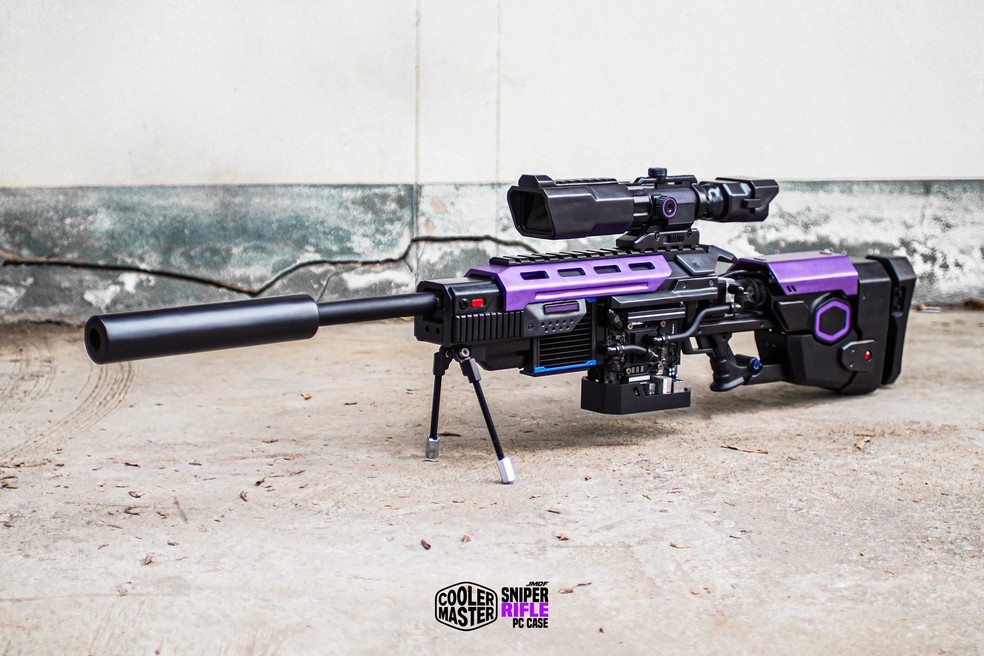 Jogador cria PC Gamer com formato de rifle sniper por R$ 14 mil; veja fotos — Foto: Reprodução/Juggapat Modifier