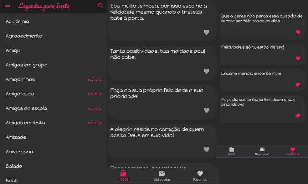 Plataforma Legendas para Insta permite editar e buscar frases para bio e legendas do Instagram por palavras-chave — Foto: Beatriz Abilio/TechTudo