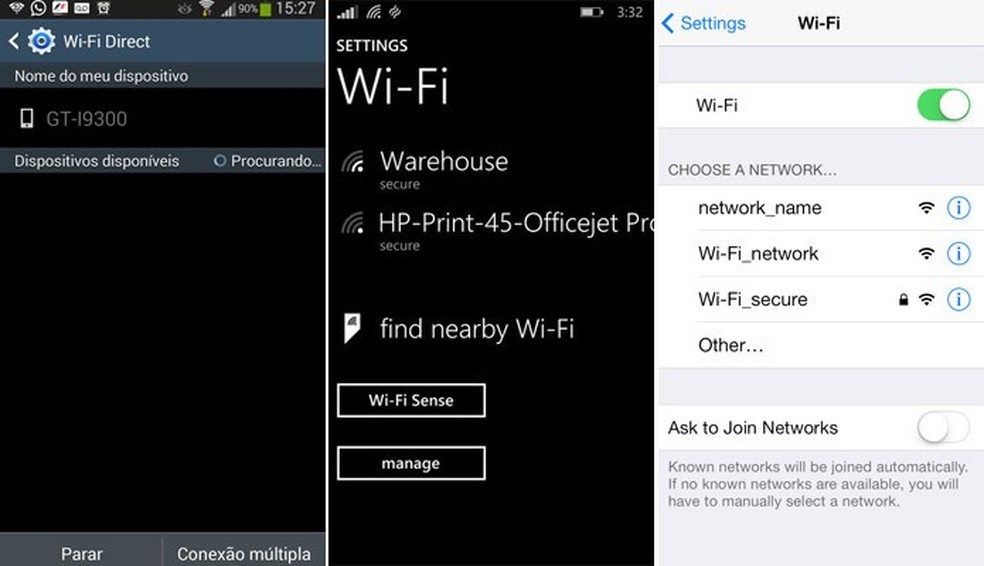 Android, Windows Phone e iOS oferecem suporte ao WiFi Direct (Foto: Reprodução) — Foto: TechTudo