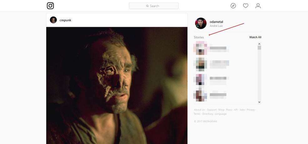 Visualizando Instagram Stories no desktop — Foto: Reprodução/André Mello