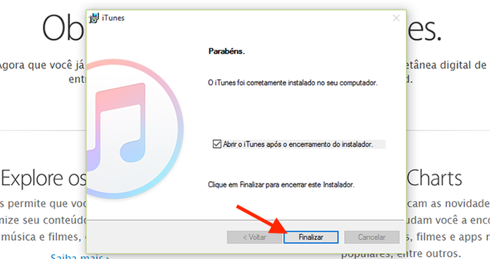 Finalizando a instalação do iTunes (Foto: Reprodução/Marvin Costa) — Foto: TechTudo