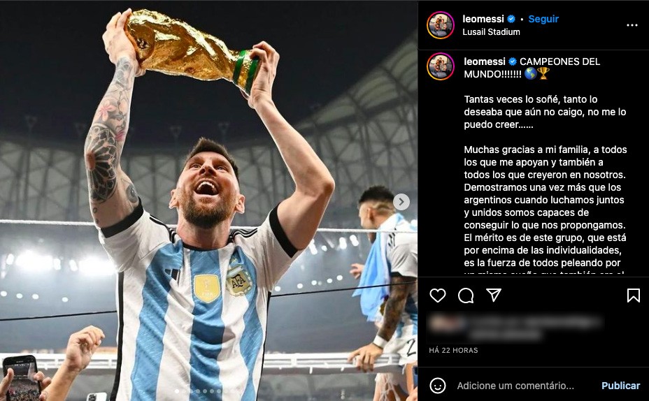 Foto de Messi com a taça da Copa passou o ovo e é a foto mais curtida do Instagram