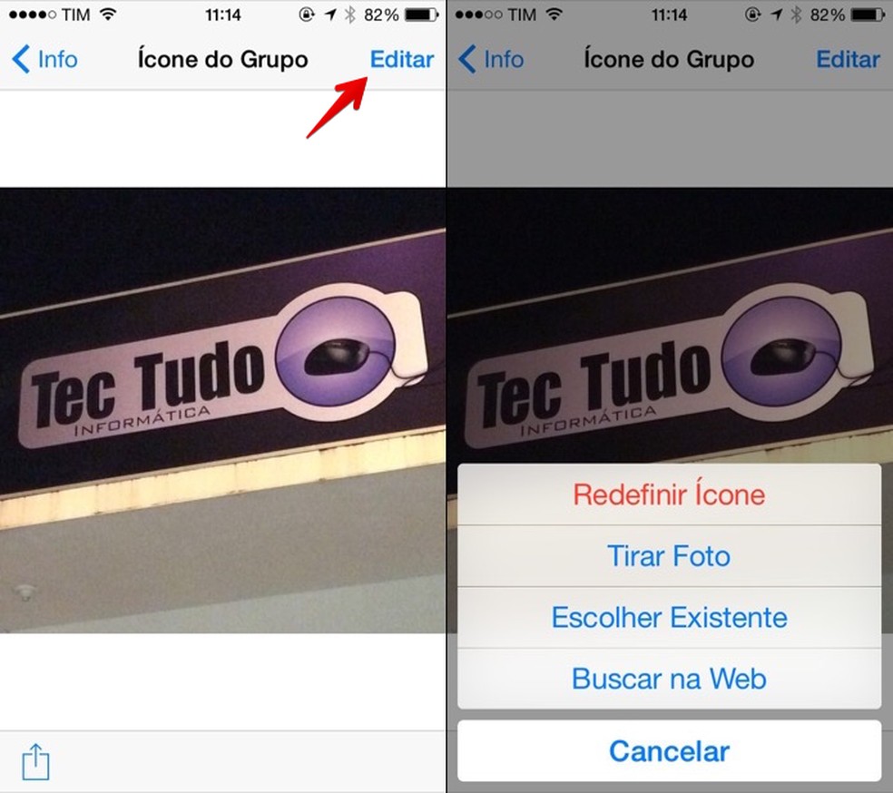 Alterando a foto do grupo no WhatsApp para iOS (Foto: Reprodução/Helito Bijora) — Foto: TechTudo