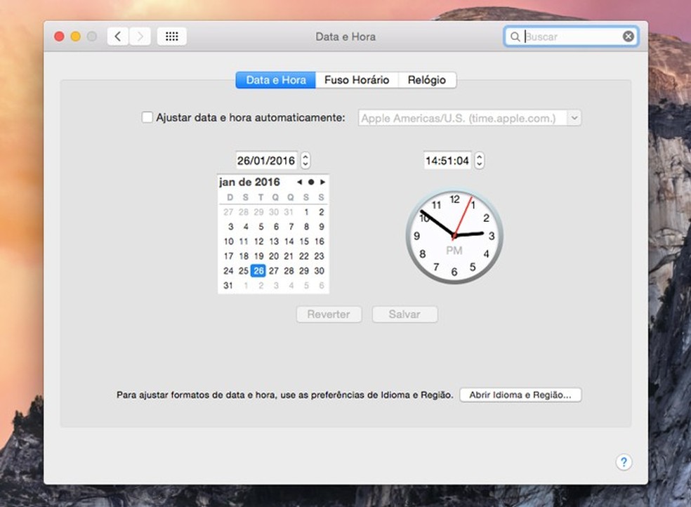 Data e hora no Mac (Foto: Reprodução/André Sugai) — Foto: TechTudo